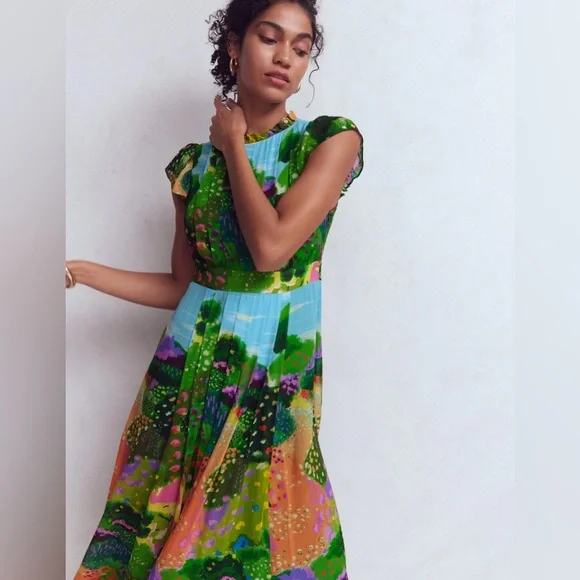 NWT BODEN Pleat Ruffle Maxi Dress in Multi Garden Path - Picture 3 of 13